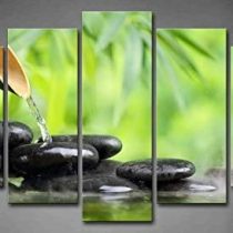 5 Panel Wall Art Green Spa Still Life With Bamboo Fountain And Zen Stone In Water Painting The Picture Print On Canvas Botanical Pictures For Home Decor Piece Stretched By Wooden Frame Ready To Hang