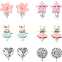 PowerKing Clip On Earrings for Girls, Girls Jewelry Dress Up Earrings and Princess Play Earrings Set for Kids, 6 Pairs, Unicorn Bling (new unicorn 6 set)