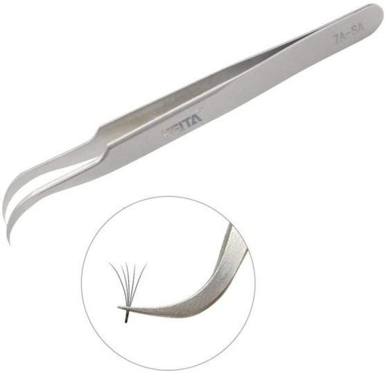 Individual Eyelash Tweezers - FEITA Professional Stainless Steel Curved Tweezer Precision for 3D Volume Eyelash Extension (1 Pc)