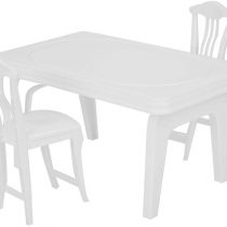 3Pcs Girl Play House Table Chair, Cute Dolls Accessory Dinner Table and Chairs for Dollhouse Miniature Simulation Furniture Play Set
