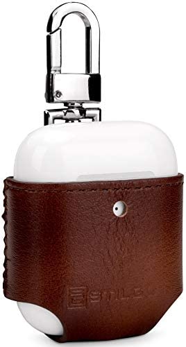 StilGut Leather Case for Apple AirPods 2. Generation, AirPods 2 Case with Carabiner, Cognac Brown, Cognac - with carabiner