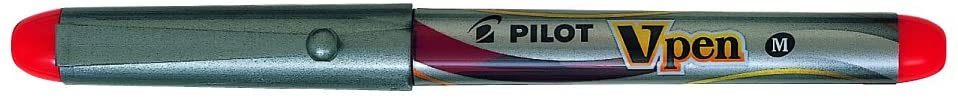 Pilot VPen Disposable Fountain Pen Silver Barrel 0.58 mm Tip - Red, Single Pen