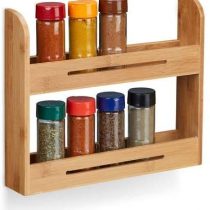Relaxdays Freestanding Spice Rack, Bamboo Herb Shelf, Small Spice Shelf for Kitchen, HWD: 26 x 31 x 6 cm, Natural