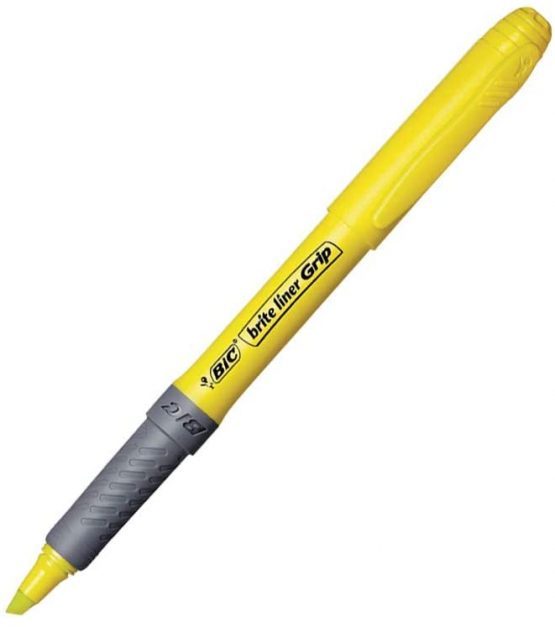 BIC Highlighter Grip Pens - Yellow, Box of 12 - Image 3