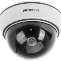 BW Outdoor Indoor Fake Imitation IR Dome CCTV Blinking Red LED Flashing Light Surveillance Security Dummy Camera with Warning Sticker - White