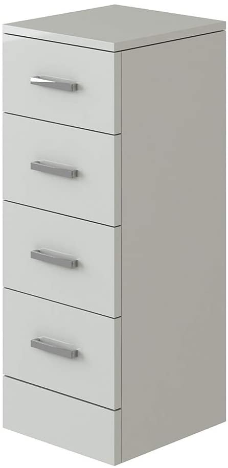 VeeBath NDSW4300 Linx Free Standing 4 Drawer Bathroom Cupboard High Gloss White Storage Furniture Cabinet Unit - 300 x 300mm
