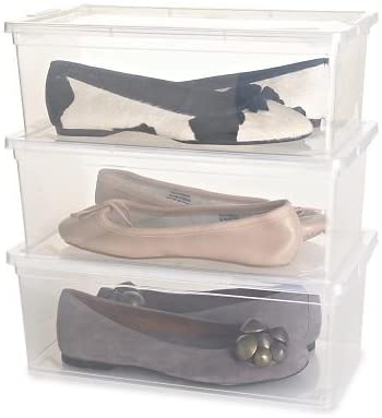 lakeland Ladies Transparent Shoe Organiser Lidded Storage Boxes - Set of 3, Clear, 8