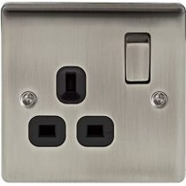 BG Electrical nbi21b Metal Brushed Iridium Single Plug Socket Switch - Brushed Iridium