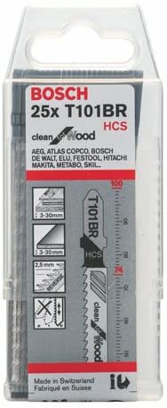 Bosch 25x T 101 BR Clean for Wood Jigsaw Blade (for Softwood Plywood, Length 100 mm, Professional Accessory Jigsaw)
