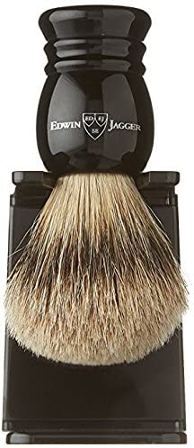 Edwin Jagger Super Badger Shaving Brush with Drip Stand - Medium, Imitation Ebony