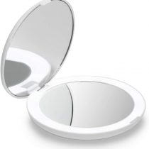 Fancii LED Lighted Travel Makeup Mirror, 1X/10X Magnification - Daylight Led, Compact, Portable, Large 127mm Wide Illuminated Mirror, Silk White (Lumi)