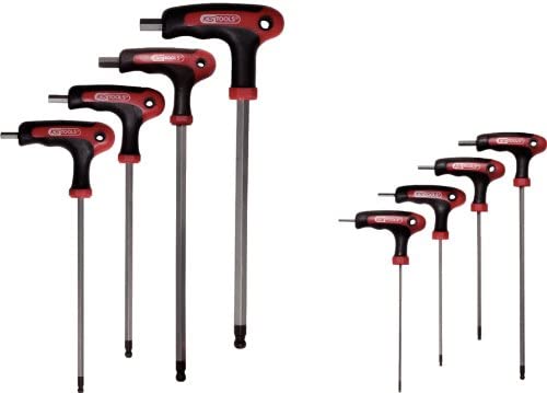 KS Tools 151.8155 Ergo+ T-Handle Hex Key Wrench Set (6 Pieces), Chrome