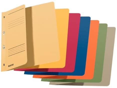 Leitz Eyelet Folders (1/2 Front Cover, A4, Kfm. Filing, Manila Cardboard, Assorted) Pack of 5, assorted colours
