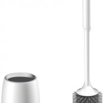 Hulameda Toilet Brush and Holder, Silicone Toilet Cleaning Brush with Quick Drying Holder, 4 x 5.5 Inches, Black & White, (Flooring/Mounted Wall)