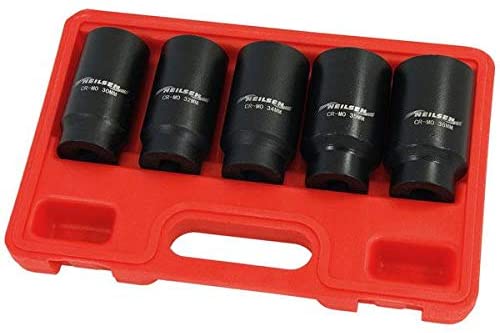 Neilsen CT1341 5pc 1/2in Drive Hub Nut Socket Set - Sizes: 30, 32, 34, 35, 36mm, Silver, Variety Pack