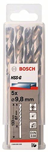 Bosch 5x PRO Metal HSS-G Twist Drill Bit Standard Length (for Non-ferrous metals, Steel, diameter 9,80 mm