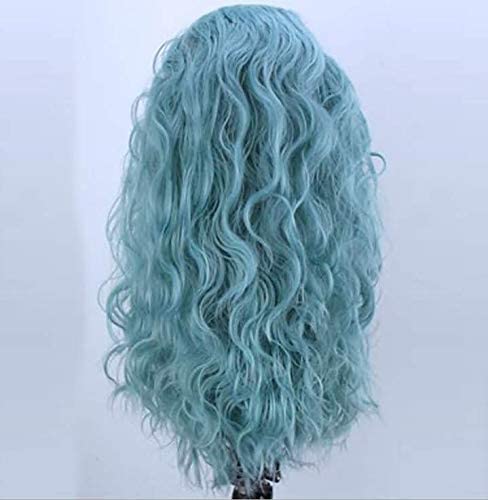 Royalvirgin Beauty Glueless High Temperature Heat Resistant Fiber Hair Long Wavy Mint Blue Synthetic Lace Front Wig Side Part for Drag Queen - Image 4