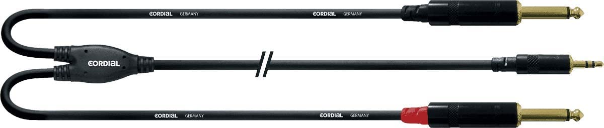 Cordial CFY 6 VCC Y-Adaptor Cable 3.5 mm Stereo Jack to 2 x 6.3 mm Mono Jack Gold-Plated Contacts 6 m, multicoloured