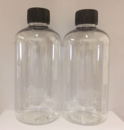 Aromabar 2 X 250ML Clear PET Plastic Bottles with Black Lids, Black/Clear