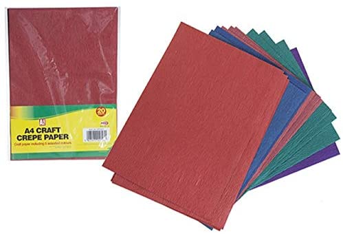 A4 Crepe Paper, 5 Colours 20 Sheets of Craft Paper for Various Craft and Hobby Projects, Red, Green, Blue, Purple, Pink