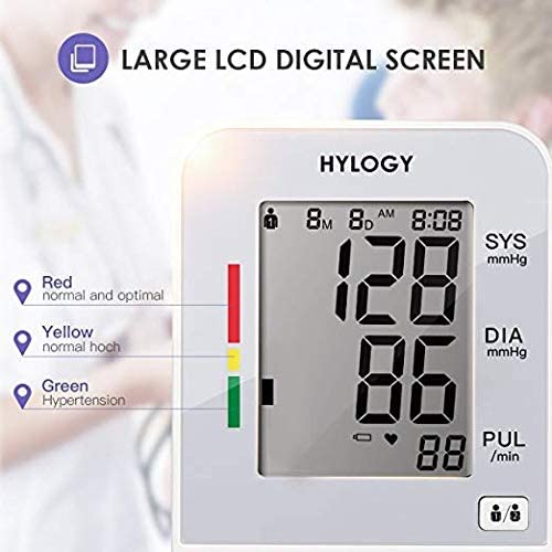 Blood Pressure Monitor, HYLOGY Upper Arm Digital Blood Pressure Machine with Large LCD Display