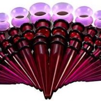 50Pcs Ear Stretchers Kit Body Piercing Jewelry, Taper Kit, 1.6mm - 12mm 18 Pcs Acrylic Tapers with Double O- Rings, 14Pcs Silicone Flared Tunnels, 18 Pcs Acrylic Plugs with Double O-Rings (Purple)