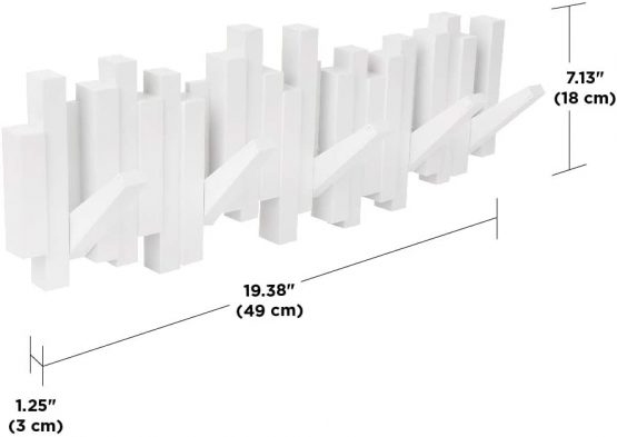 Umbra Sticks Multi Hook Coat Rack - Modern, Unique, Space-Saving Wall Mounted Coat Hanger with 5 Flip-Down Hooks for Hanging Coats, Scarves, Purses and More, White - Image 2