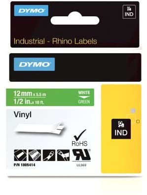 DYMO Rhino Industrial Vinyl Labels, Green, White on green
