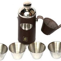 Farm Cottage Brands 8oz brown leather hunting hip flask with 4 cups & free funnel (3371)