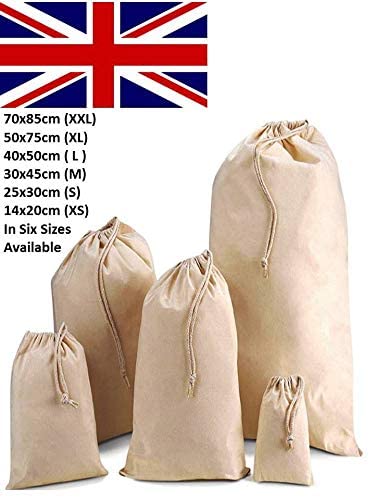 10, Medium 30x45 IMFAA Plain Drawstring/Sack/Stocking/Storage/Laundry/Muslin 100% Cotton Shopping Bags in 6 Sizes CM
