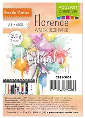 Vaessen Creative Florence Hot Pressed Watercolour Paper A6, Ivory, 200 GSM, Artist Grade Quality, Smooth Surface