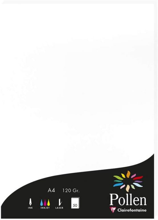 Clairefontaine Pollen Coloured Paper, A4, 120 g - White, Pack of 50 Sheets