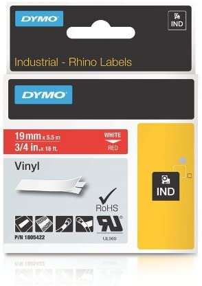 DYMO Rhino Industrial Vinyl Labels, Multicolour, White on red