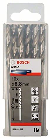 Bosch 10x PRO Metal HSS-G Twist Drill Bit Standard Length (for Non-ferrous metals, Steel, diameter 6,80 mm