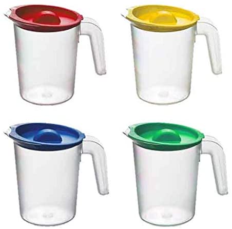 Roltex Set of 4 500ml Clear Frosted Fridge Bath Water Jugs with Coloured Lids Shatter Proof Polycarbonate Plastic