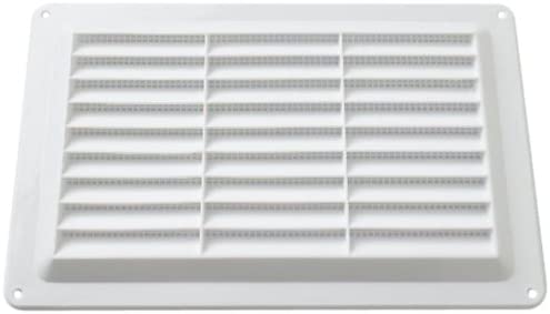 Merriway BH01158 9 x 6 inch Fixed Louvre Air Vent Grille with Flyscreen (Overall Vent Size: 257 x 163mm), White Plastic