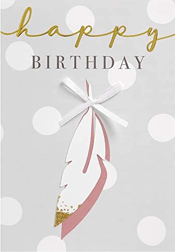 Lifestyle Birthday Card - Feather Applique with Bow - 11.6 x 16.6 cm, Pastel/Neutral