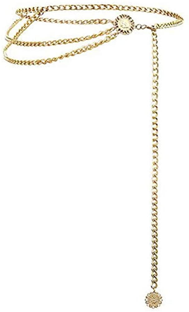 2 Pieces Women Trendy Metal Link Waist Chain Belt,Retro Multi Layer Alloy Body Chain Waistband for Girls,Summer Beach Body Clothing Chain - Image 2