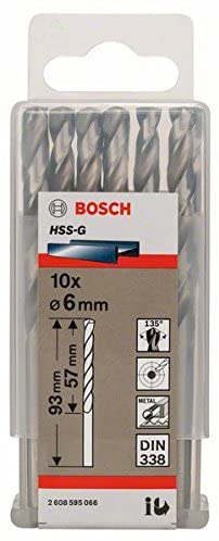 Bosch 10x PRO Metal HSS-G Twist Drill Bit Standard Length (for Non-ferrous metals, Steel, diameter 6,00 mm