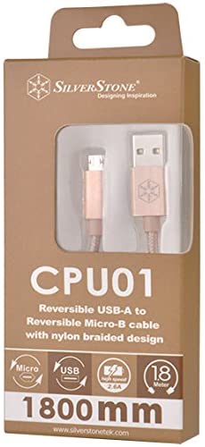 SilverStone SST-CPU0G-1800, Reversible USB Cable, A to Micro B Nylon Braided Extremely Durable Cable - Image 2