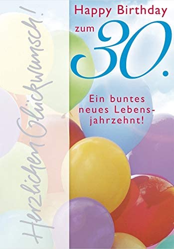 30th Birthday Card Basic Classic - Balloons - 11.6 x 16.6 cm, 11.6cm x 16.6 cm