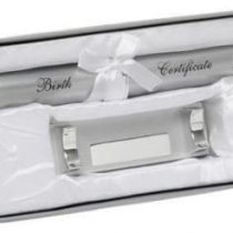 Silver plated Birth Certificate Holder and Stand Christening Gift