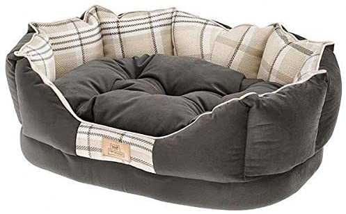 Ferplast Padded cat and dog bedding CHARLES 60 with removable Cushion, soft velvet, washable, 56 x 42 x 20 cm, Black/White