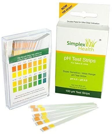 SimplexHealth pH Test Strips pH 4.5 - pH 9.0 for Urine and Saliva with Dual Pad
