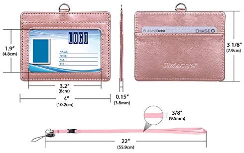 Wisdompro 2-Sided PU Leather ID Badge Holder with 1 ID Window and 1 Card Slot and 1 Piece 22 Inch Polyester Detachable Neck Lanyard Strap (Holds 3 to 4 Cards)- Rose Gold (Horizontal) - Image 4