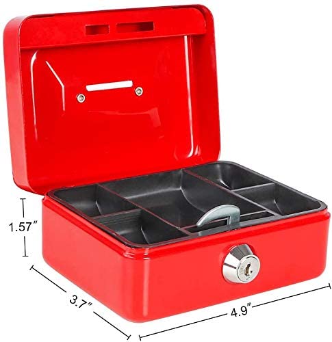 Small Cash Box with Lock and Coin Slot for Kids Parrency Small Lock Box with Money Tray, 4.9 x 3.7 x 2.3 inch, Red - Image 3