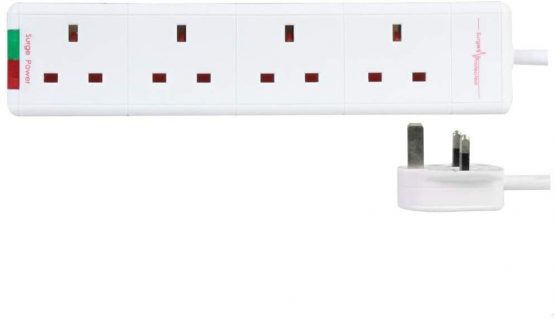 Pro Elec H4G+2 m 4-Gang Surge Protected Extension Lead, White, 2 m Lead