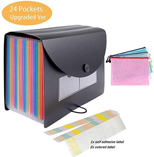 Expanding File Organiser A4,Amaza 24 Pockets Accordion File Organise with 3pcs A4 Zip File Bags,Quality Expanding File Folder,Document Organiser,Portable Paperwork Organiser(Can Hold 3000 Sheet Paper)