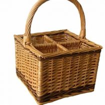 Red Hamper Wicker Willow 4 Bottle Steamed Wicker 2 Tone Bottle Carrier
