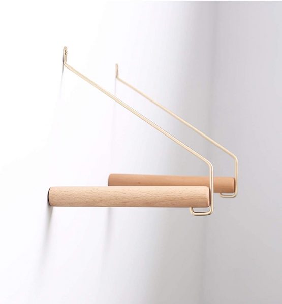 anaan Coordinate Design Clothes Rail Wall Coat Hooks Rack Hanging Wall Mounted Coat Hanger Wood Brass Wall Decor 22 cm (Beech) - Image 3